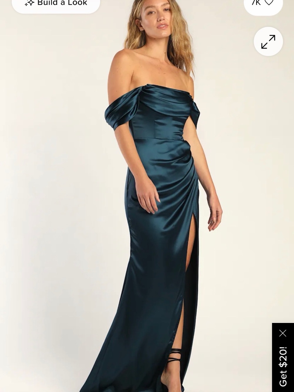 Lulus Stunning Arrival Dark Teal Satin Off-The-Shoulder Maxi Dress
